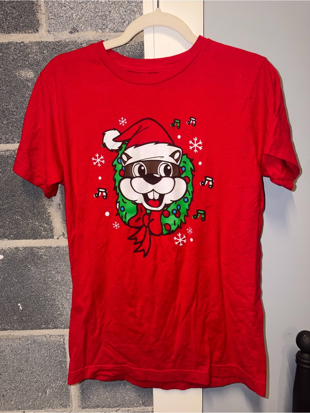 Red Holiday Graphic Tee - Festive Wreath Mascot